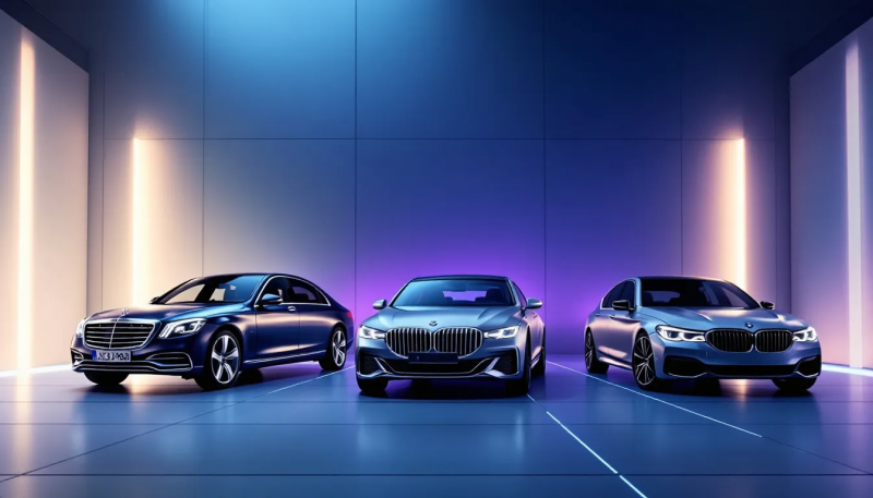 Luxury cars including Mercedes-Benz S-Class and BMW 7 Series with Rockford Fosgate audio potential