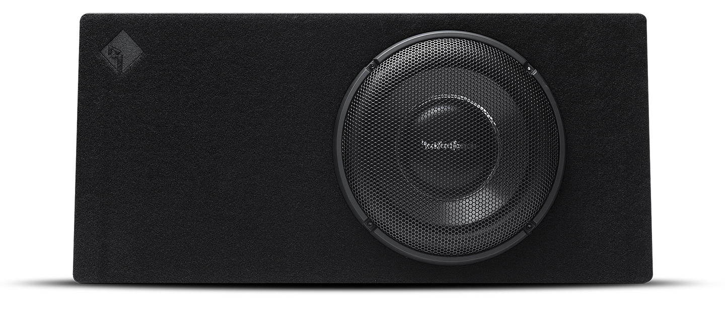 A durable mesh grille protects the T1S1-10 subwoofer in the T1S-1X10 slim sealed enclosure.